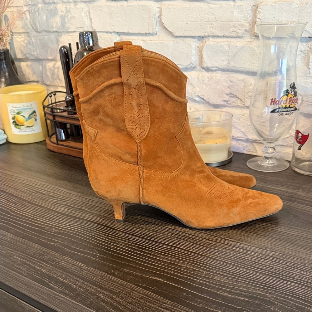 Sam Edelman Suede Cowboy Ankle Boots - Tan - Picture 3 of 6